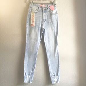 NWT Bamboo light blue distressed jeans raw hem high rise Size 7